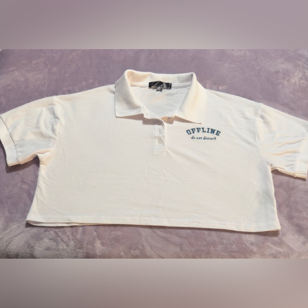 White off line crop top polo shirt